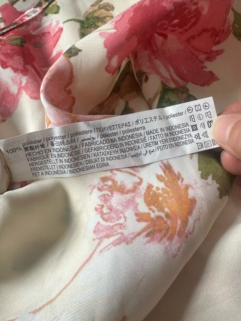 Zara Satin Effect Floral Button-Down Blouse Shirt Cream Pink Green  Sz XXL NWOT - Picture 10 of 10
